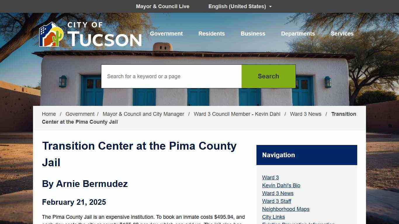 Transition Center at the Pima County Jail City of Tucson